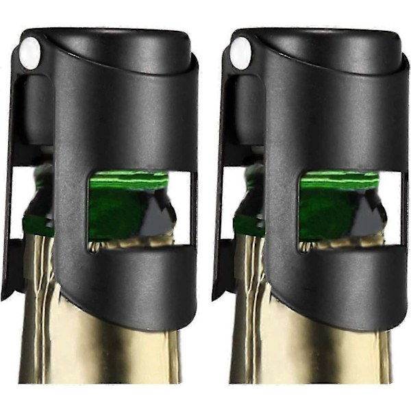 Champagneflaske Propper 2-pak Sort, Rustfrit Stål Mousserende Vinprop Med Ren Silikone Lufttæt Forsegling