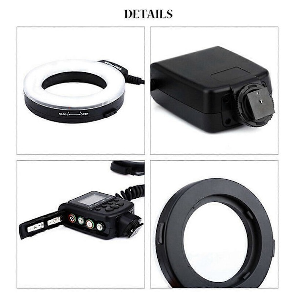 Macro LED Ring Blitzlys Kit med 8 Adapterringer
