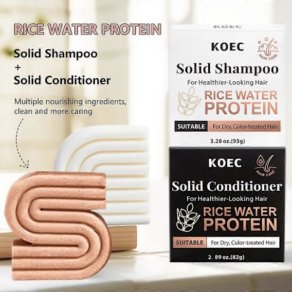 Risbar Shampoo & Balsam Sæt til Hårvækst - Solid Shampoo & Balsam Bar