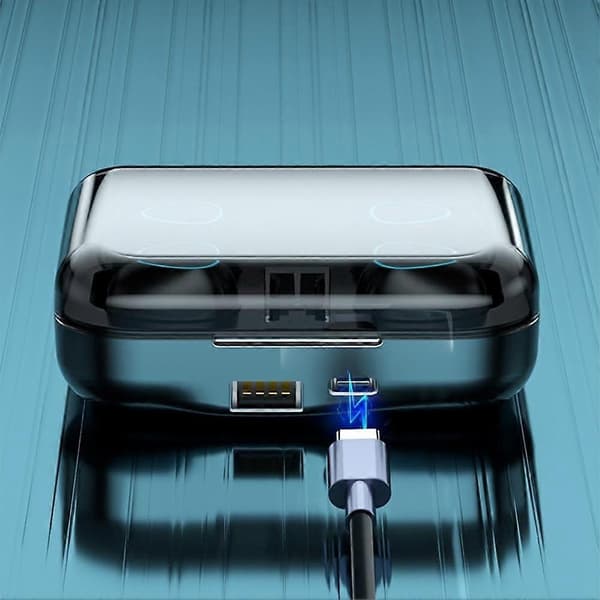 Trådløst headset Bluetooth V5.1 LED-display Stereo Mini-øretelefon med håndmikrofon sort
