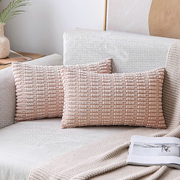 Pakke med 2 Corduroy Dekorative Putetrekk 30x50 cm Myke Boho Stripete Putetrekk Moderne Bondegård Hjemmeinnredning for Vår Sofa Stue C