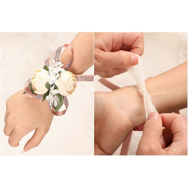 2023 - Håndleddsblomst Rose Bryllup Håndleddsblomst 6 Stykker Vintage Bryllupsblomst Håndleddsstropp Armbånd (ShiKai)