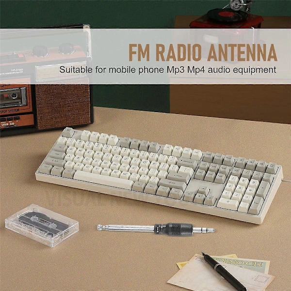 Radioantenne 3,5 mm 4 seksjoner Teleskopisk FM-antenne Radio for mobiltelefon MP3 MP4 lydutstyr