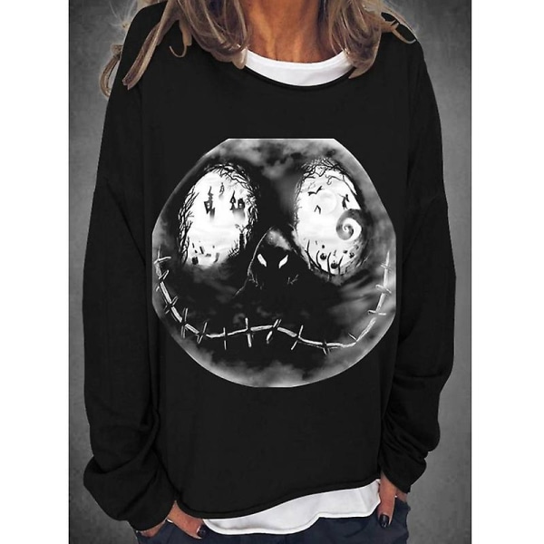 Kvinder Fall Halloween Sweatshirt Græskar T-shirts Sjov langærmet rund hals løs pullover top bluser COLOR 4 L