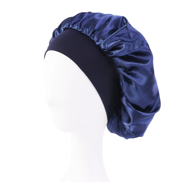 Uusi naisten satiininen solid leveälierinen makuuhattu Unisex pään kieto kuminauhalippis cap yöhattu Blue