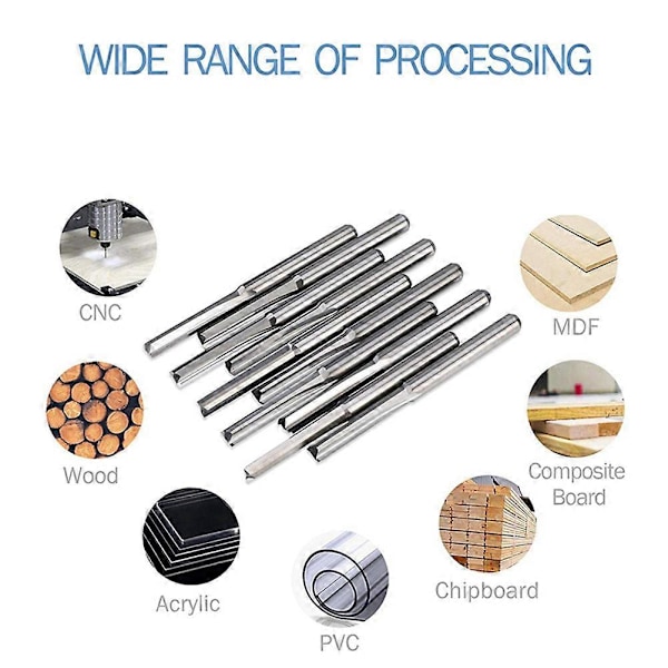 10 stk. 2 Fløjte CNC Router Bits 3,175 mm Lige Spor Wolfram Stål Fræser til Træ Plast
