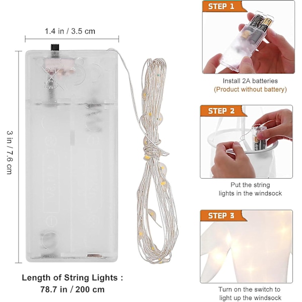 Halloween Ghost Windsock hængende dekorationer, 140cm 2 Pack Windsock Flag Med Varm Gul Led Lys Udendørs Til Gård Patio Have Pathway Party Decor White