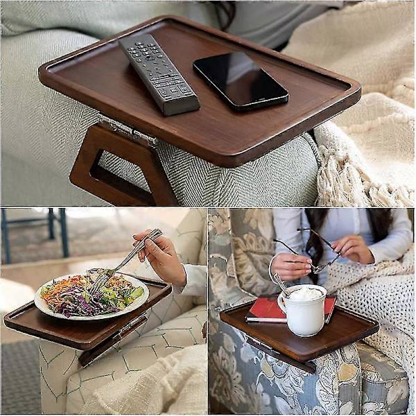 Armbord med klemme til sofa, sofaarmbakke Brown