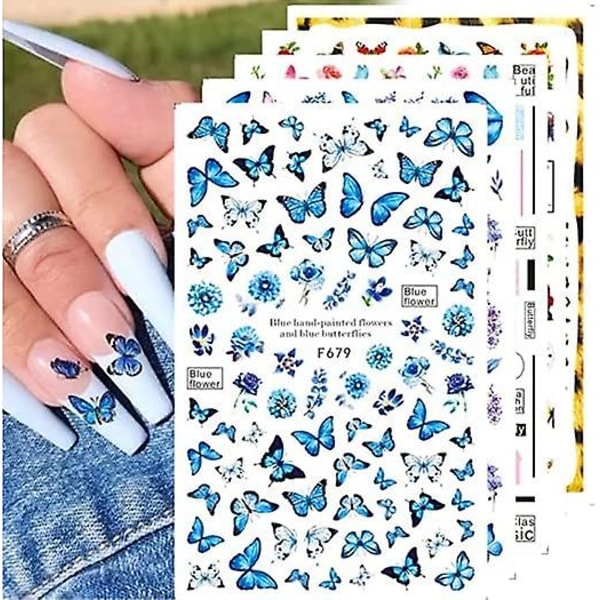 10 ark Butterfly Nail Art Stickers Självhäftande nageldekaler