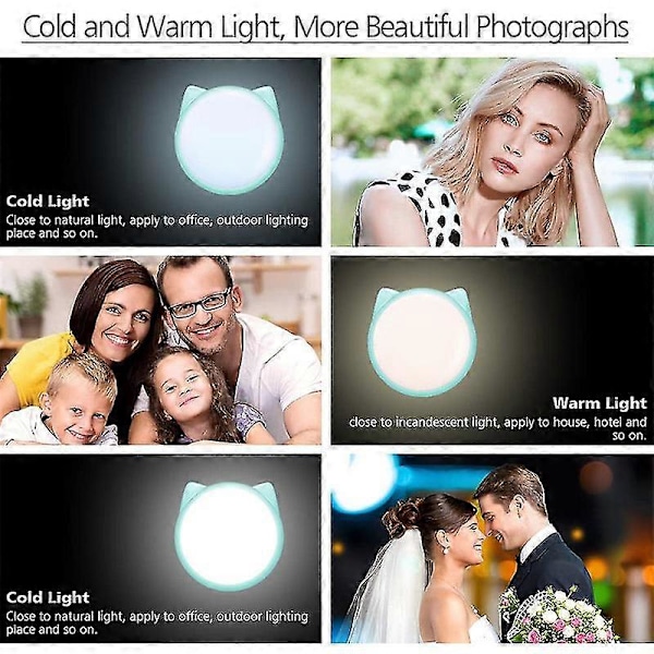 2023 - Ring Light Selfie Clip, Mini Genopladelig 9-niveau Dæmpbar Lysstyrke med 32 Leds, 2 - 8 Timer (ShiKai)