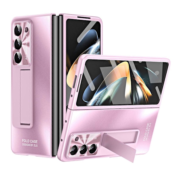Z Fold 5 Skal med Skärmskydd, Matt Läder Hybrid PC Hårt Allomfattande Stöttåligt Skal med Ställ för Samsung Galaxy Z Fold 5 2023