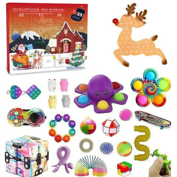 Jule-adventskalender Fidget-legetøj 24 dages nedtællingsblindboks til børn, juledekompressionsgave Elk
