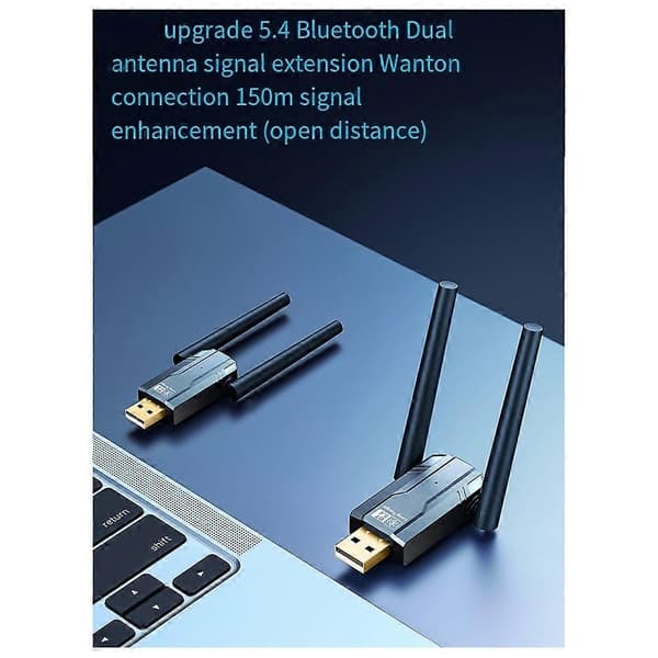 150 meter Bt5.4 Bluetooth-adapter, driverfri datamaskin USB Bluetooth lydhodesett mottaker/sender med antenne Black