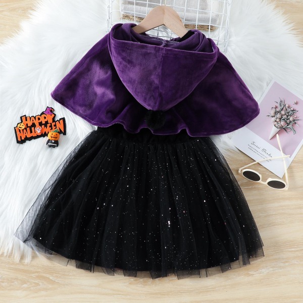 Halloween-kostymer 2023 Nytt for jentefestivalsett Barnekarnevalkostymer Gresskartrykt Kappe + Vest Kjolesett 2 stk 1-6 år gammel Purple 100 2-3Y
