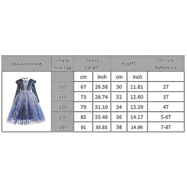 Frozen Winter Elsa Prinsessa Mekko Lapsi Tyttö Lumikuninga Vestido Cosplay Vaatteet Elza Halloween Joulupuku Elsa 6 5-6T (Size 130)