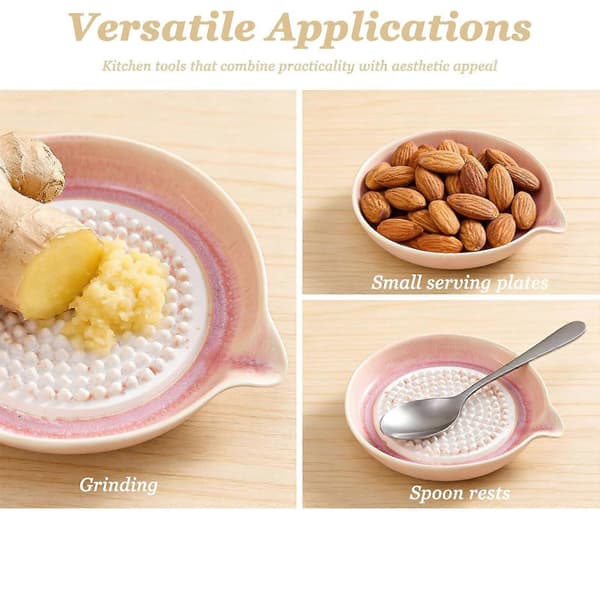 Ceramic Garlic and Ginger Grater - Sharp Grating Plate for Fresh Flavors, Multifunctional Storage, Dishwasher Safe and Food-Grade Ceramic Rosa