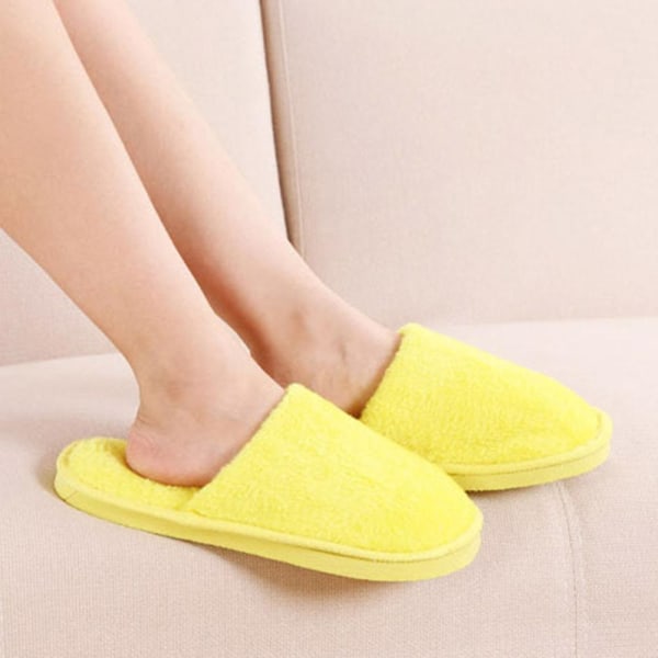 Candys fargerike bomullstøfler tykkede pustende varme sko for hjemmebruk Yellow 42