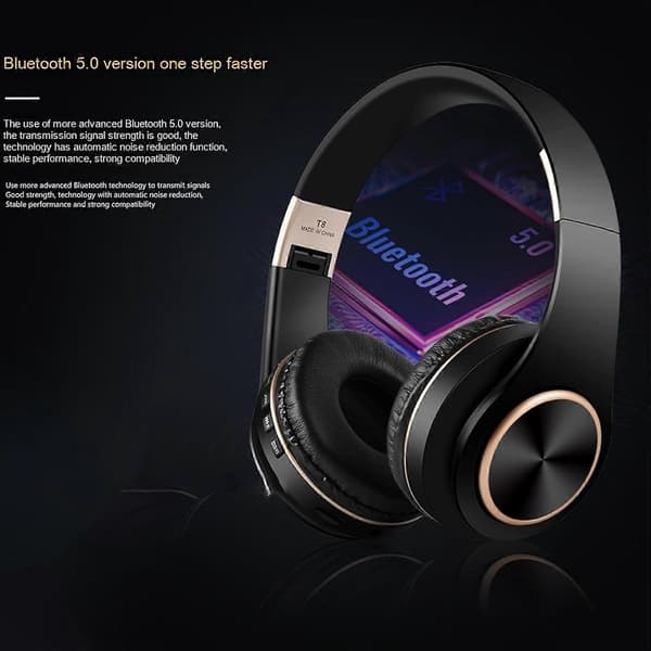 Trådløse hodetelefoner Støyreduserende Sammenleggbart Stereo Headset Svart 300mA Batteri Reise Bærbart