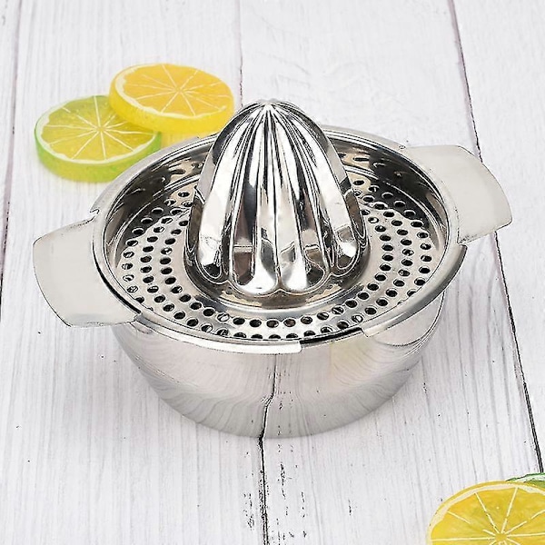 Manuel saftpresser i rustfrit stål til frugt, citron og lime med skål, saftpresserfilter, frugtpresser (ShiKai)