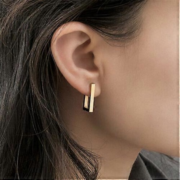 Minimalistiske øreringe, mode, simple smykker, gave, geometriske rektangulære metal hoop-øreringe