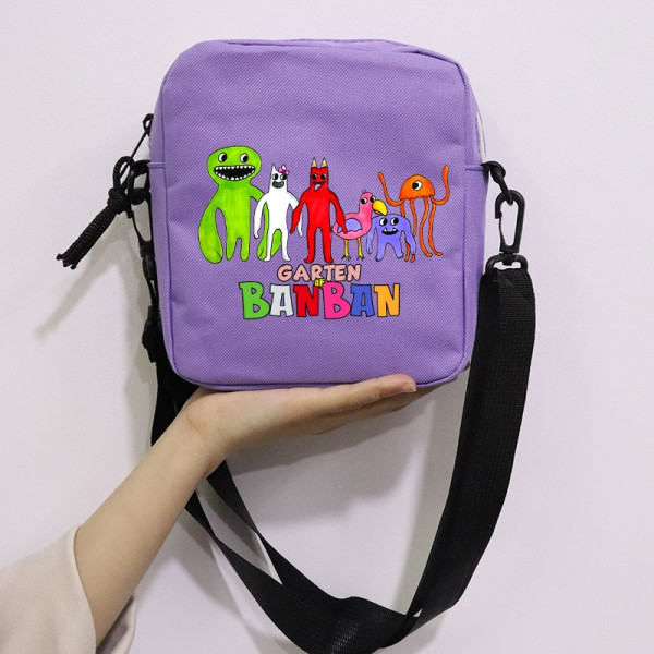 Ny Garten of Banban Printing Skolväska Perifer Sned väska Liten fyrkantig väska Sned ryggsäck med en axel för pojkar och flickor Purple01