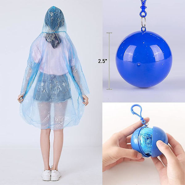 5-pack Portabla Engångs Regnponchos i Boll för Resor Camping Utomhus, Flerfärgad