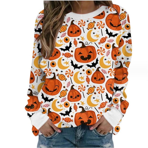 Kvinder Halloween Sweatshirts Græskar Ansigt Dansende Skeleton Skjorte Langærmet Sweater Funny Graphic Pullover style 1 XL