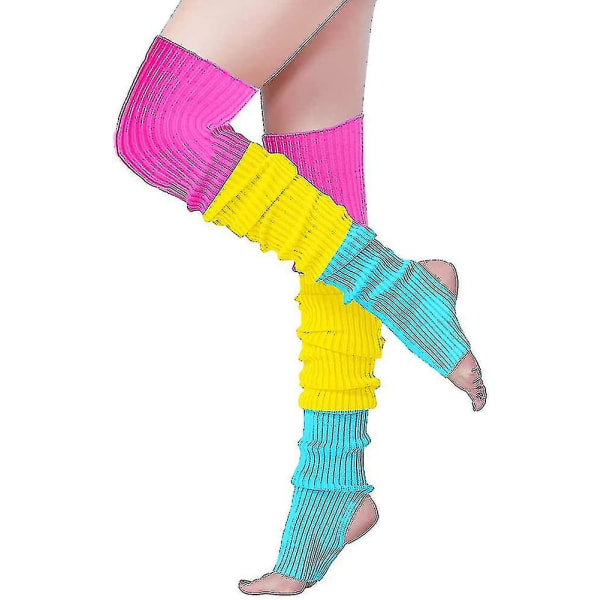 Long Leg Warmer, V28 Dame Menn 80s Party Ribbestrikk Dansesport A