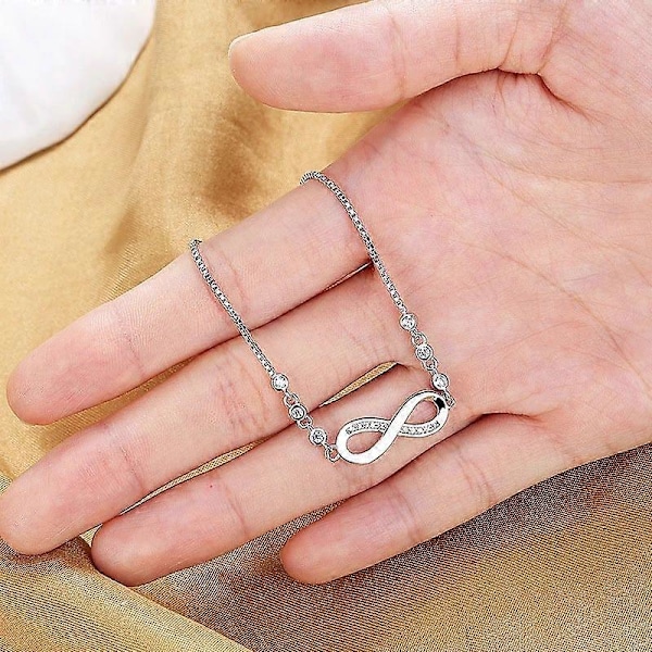 Mode Cz Sten Infinity Armband Silverpläterad Justerbart Drag-Tryck Armband