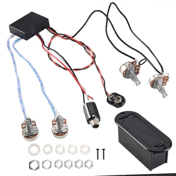 2-bånds aktiv basguitar EQ equalizer forforstærker kredsløb pickup sort