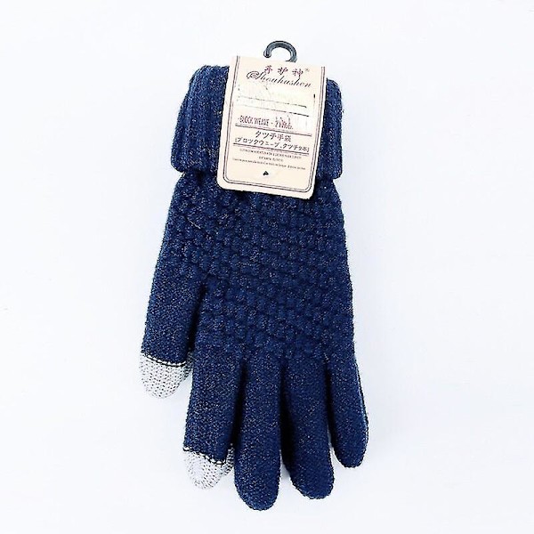 Kvinnors stickade vinterhandskar Cashmere stickade kvinnor män Höst och vinter Varma tjocka handskar Skärm skidhandskar Dark blue