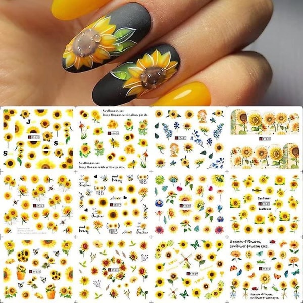 Solros Nail Stickers Blomma Flower Nail Art Vattendekaler