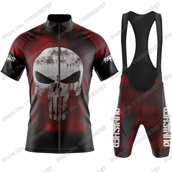 2023 Skull Cykeltrøje Sæt Justiceiro Cykeltøj Mænd Punisher Road Bike Shirt Suit Cykel Bib Shorts MTB ridetøj 1 XXS