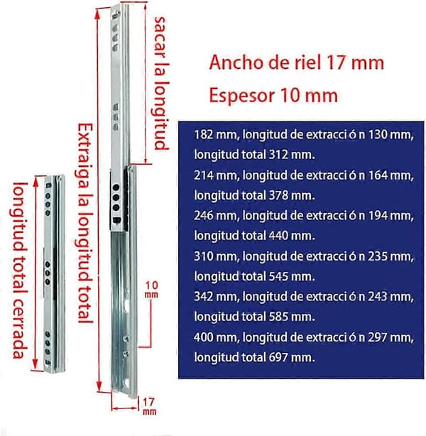 1 Par Kugleleje Metalskuffeskinner til Møbelskuffer (246mm Længde)