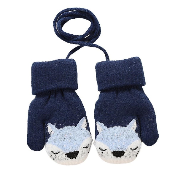 Barn Baby Cartoon Söta stickade vantar Vinter varma handskar på String Pojkar Flickor Present Navy Blue