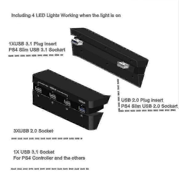 Ps4 Gaming Konsol Hub, 4 Usb Port Hub Til Ps4, Usb 3.1