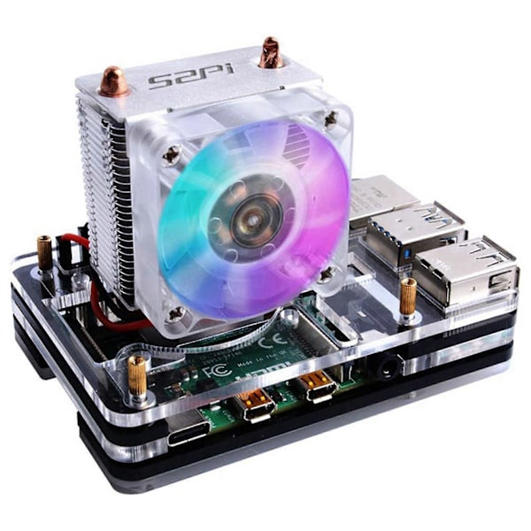 2X Raspberry Pi 4 -kotelo jäätornijäähdyttimellä, CPU-tuuletin, tuulettimen jäähdytyselementti, häikäisevä RGB-tuuletin