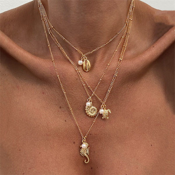 Golden Ocean Chic luksuriøs gylden muslingekravebenskæde | Strandferiestil | Moderigtigt temperament must-have