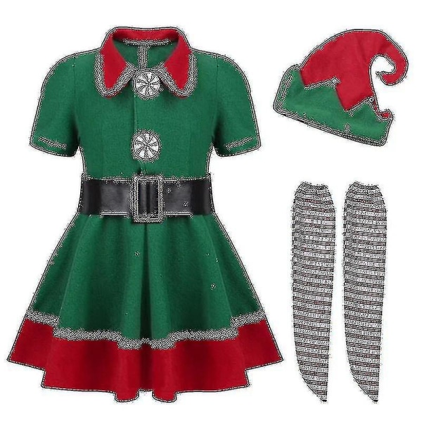 Rask levering Green Elf Barn Varmt Julekostyme Julenisseklær For Jenter Gutter Nyttår Barnekostyme Festklær Sett S High Qual 110cm