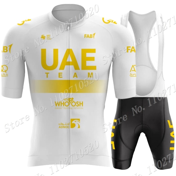 Musta UAE Team 2023 Kultainen Set Lyhythihainen Miesten Vaatteet Maantiepyörä Paidat Puku Pyörä Bib Shortsit MTB Maillot 6 XXL