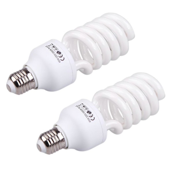 2x Kompakt E27 220v 5500k 45w Fotostudie Pære Videooptagelse Daglys Lampe Hvid