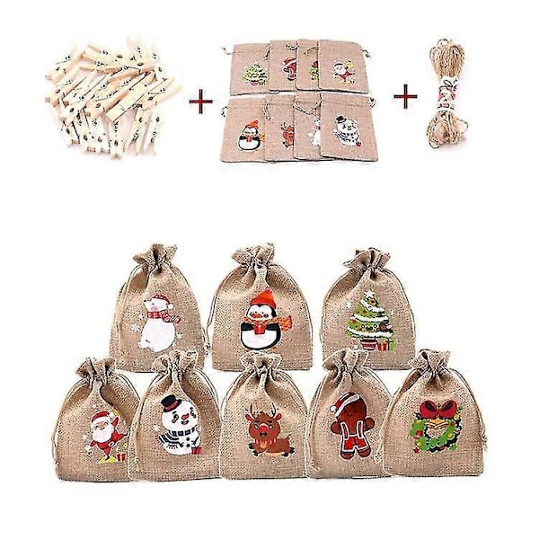 Julklappspåsar 14 cm Jutesäckar med dragsko för godis kakor presenter julklappsförpackning