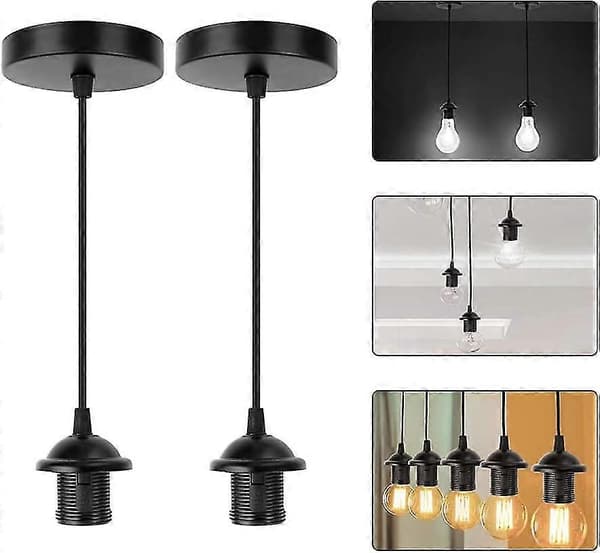2 Stk. E27 Sort Krom Lampe Loftroset Lysarmatur - YYA