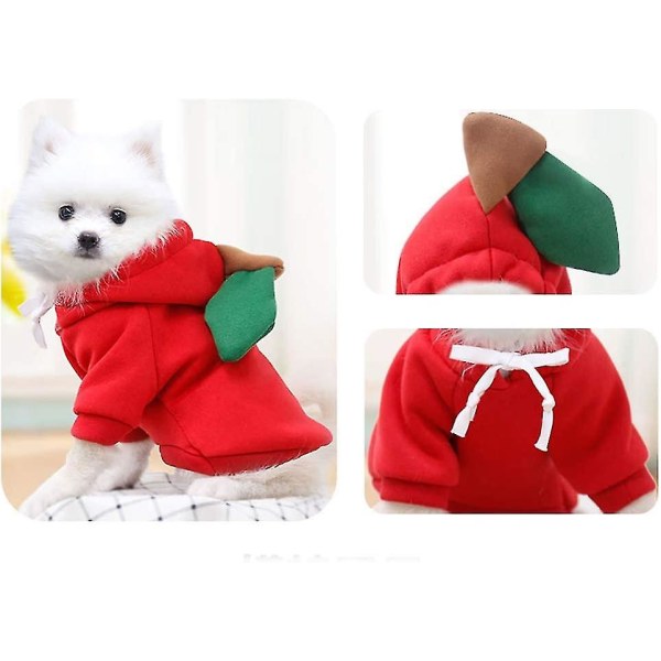 Hunde-hettegenser, Sweatshirt for søte hundeklær, varme klær for liten middels stor hund, katt, chihuahua Red Apple L