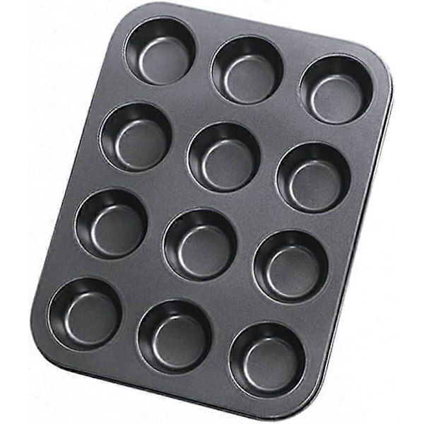 Muffinsform, rund kakeform, brødform med 12 muffinsformer, non-stick belegg, 36 x 27 x 3 cm, bakeform for muffins eller cupcakes, svart