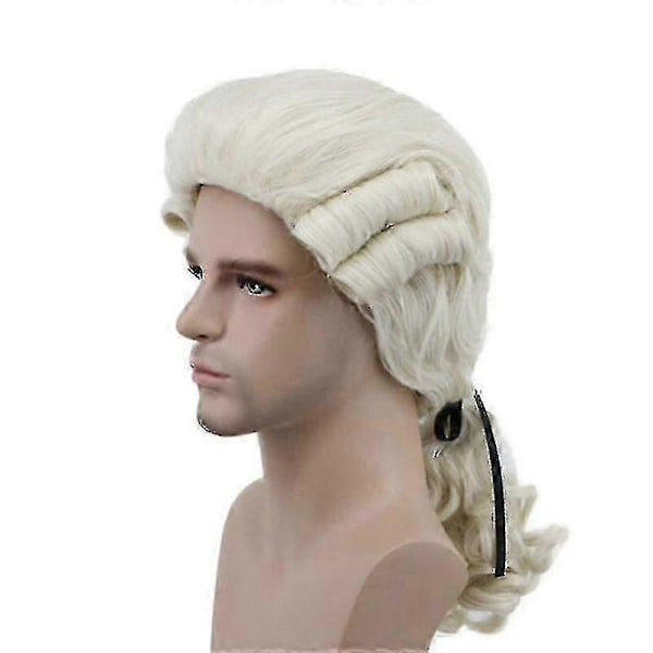 Grå Vit Svart Advokat Domare Barock Lockig Manlig Kostymperuk Deluxe Historisk Halloween Lång Syntetisk Cosplay Peruk + Peruknät
