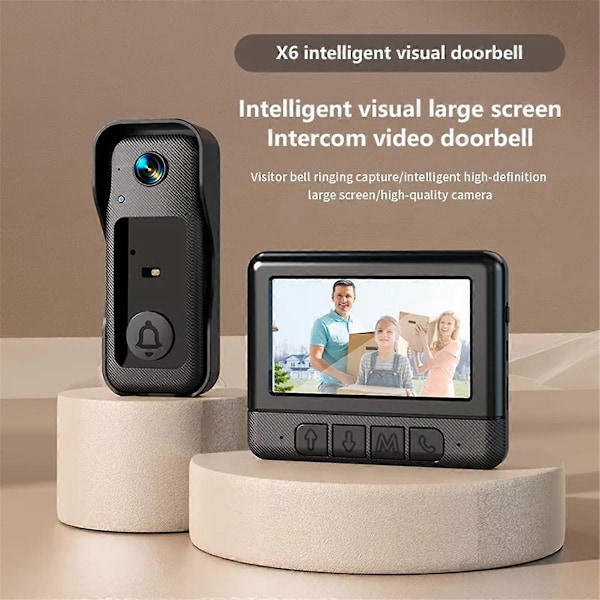 X6 Smart Video Dörrklocka för Hemmabruk med 4,3-tums Skärm, Trådlös Videointercom, Infraröd