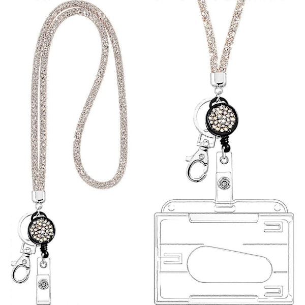 Kortholder med lanyard, krystal lanyard halskæde med transparent ID-kortholder nøglering, bling rhinestone krystal lanyard klar badgeholder til halsen