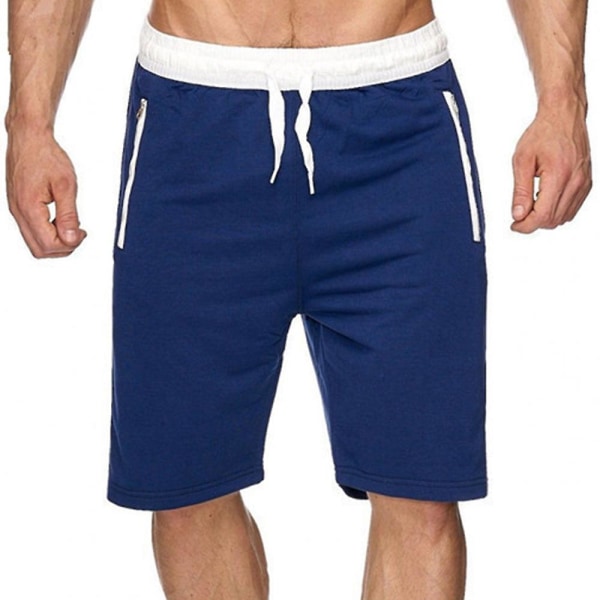 Solid strandshorts med snøring for menn Sommer uformelt elastisk midje Halvbukser Badebukser Badetøy Blue L