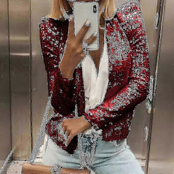 \"Igan-ermet dame Shiny Sequin jakke Åpen Casual Fe Et Ckg-\"